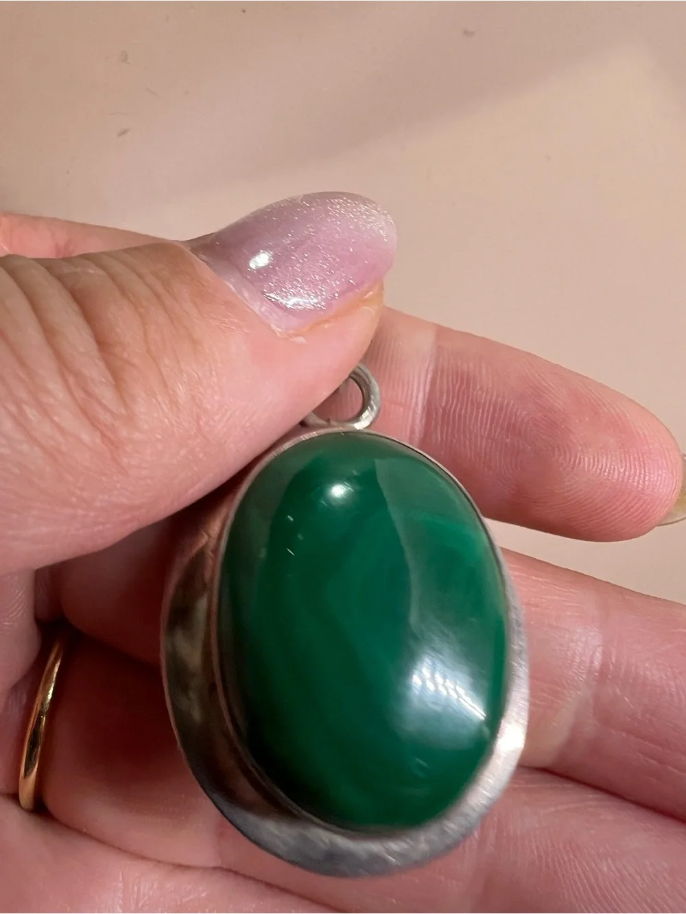 Green Oval Stone Sterling Pendant